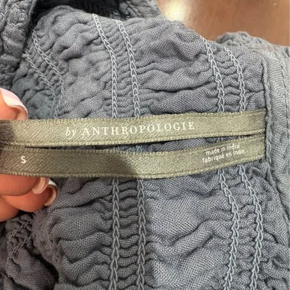 By Anthropologie Blue Textured Button-Front Maxi Dress Size Small